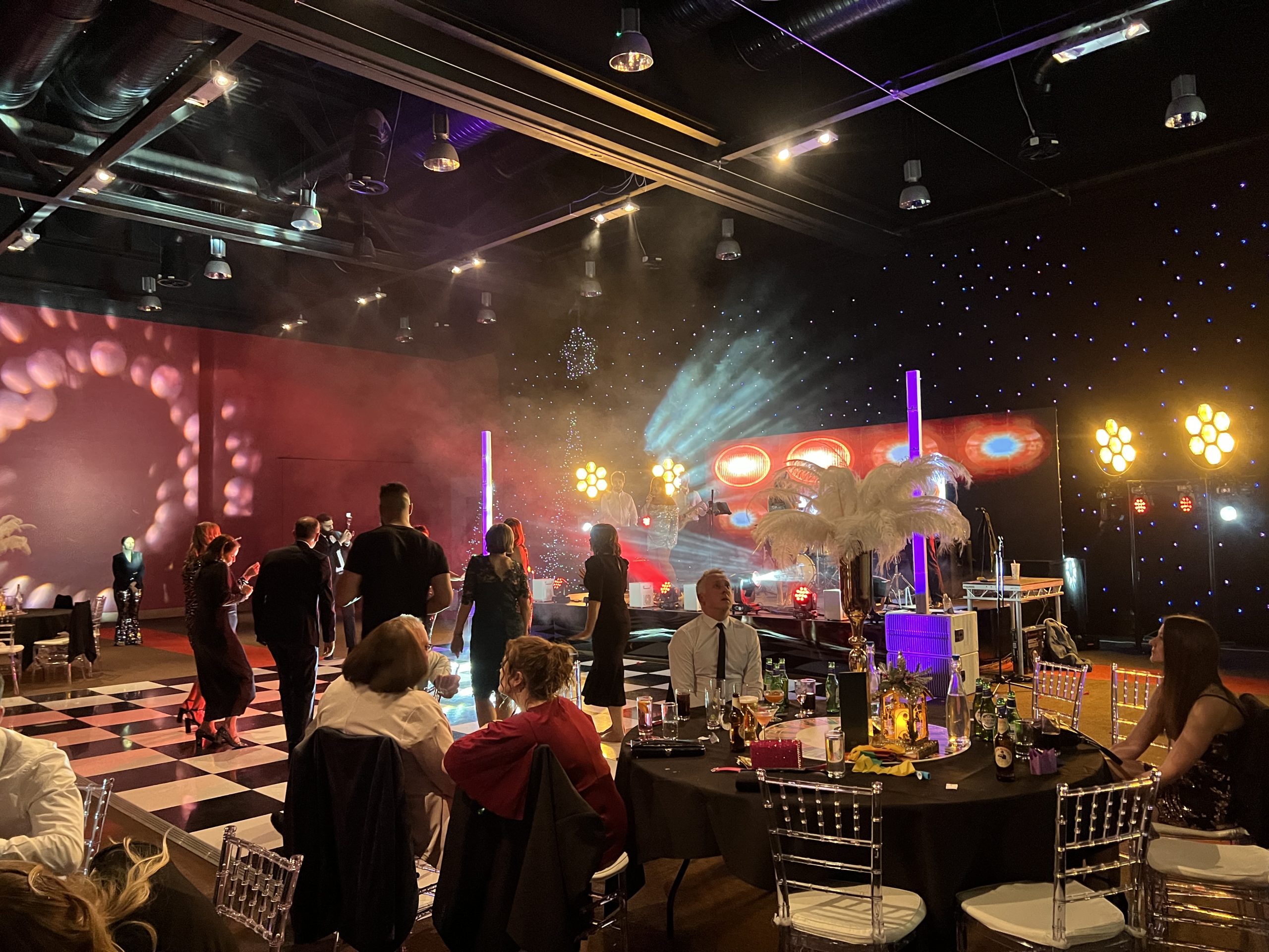 A corporate event with a live band playing