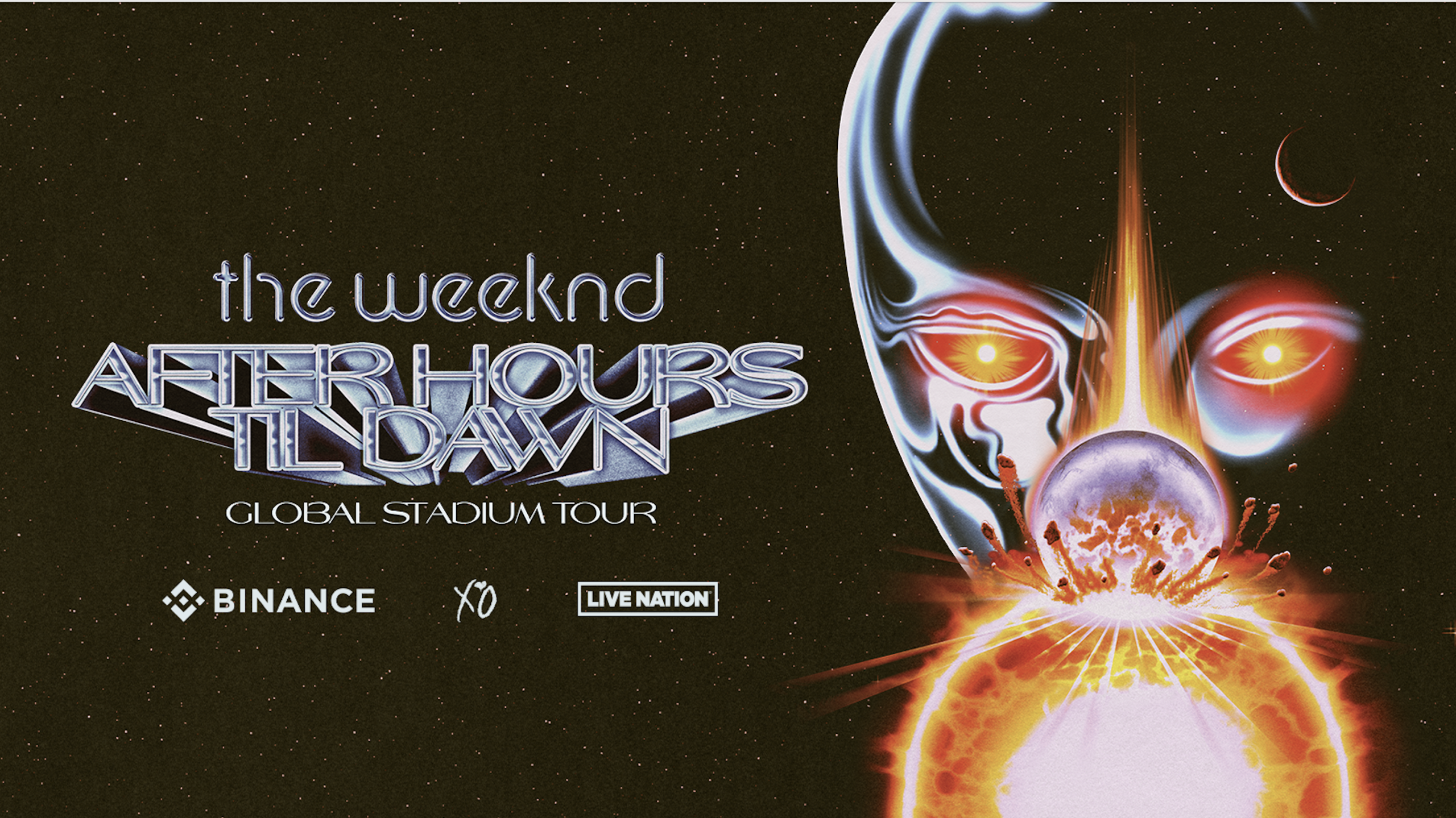 background stars with text of the tour and a figure breathing fire